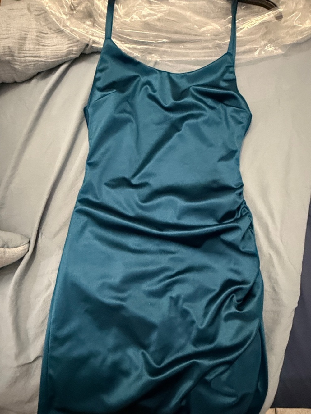B. Darlin Peacock Satin Slip Dress